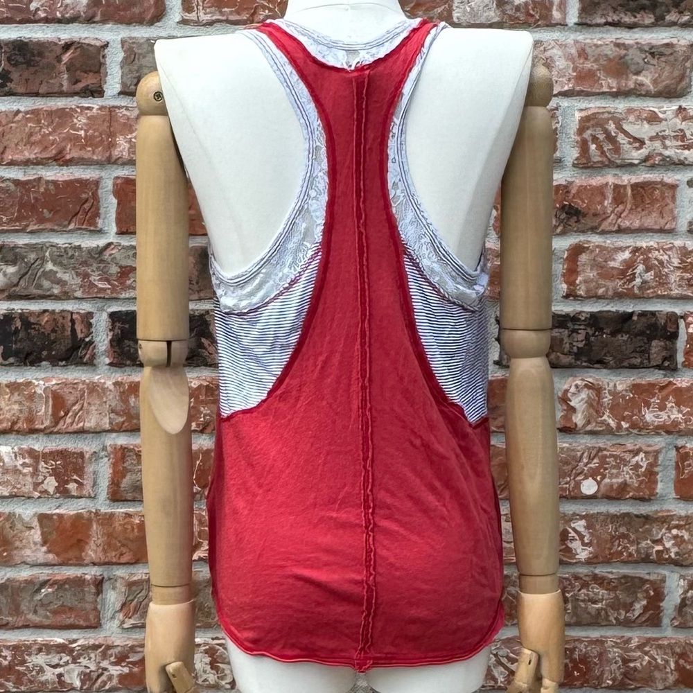 Free People We the Free Indonesia layered red top w/lace & stripes / XS / EUC - Picture 10 of 17